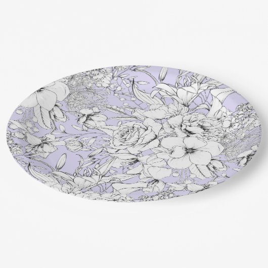 Romantische Rose Pfieber-Eukalyptuslinie zeichnend Pappteller (Schrägansicht)