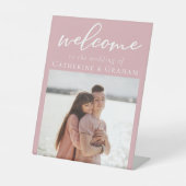 Romantische Rose Pink Couple Foto Hochzeit Willkom Sockelschild (Vorderseite)