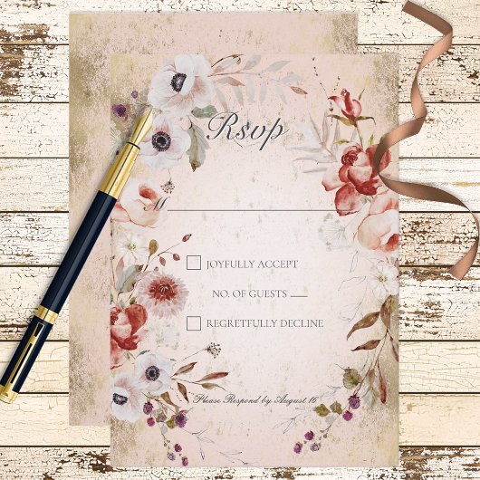 Romantische Rose Pink Gold Floral Response Card RSVP Karte