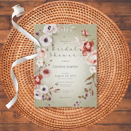 Romantische Rose Rosa Blumendusche Einladung Postkarte