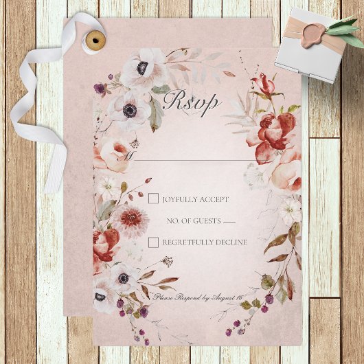 Romantische Rose Rosa Blumenkarte RSVP Karte