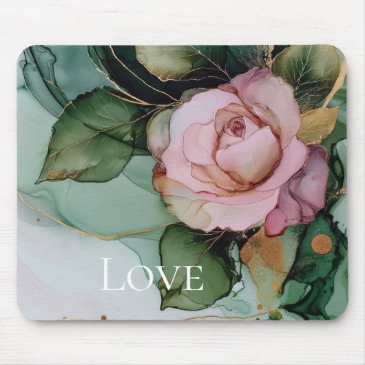 Romantische Rose Rosa Gold Blumen Liebe Mousepad (Vorne)