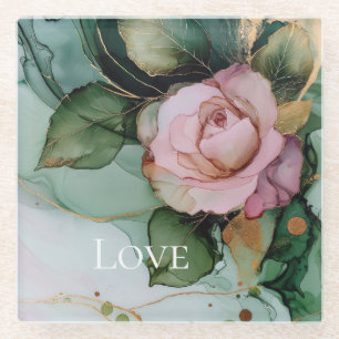 Romantische Rose Rosa Gold Blumenliebe Glasuntersetzer