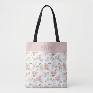Romantische Rose   Rosa Monogramm Tasche