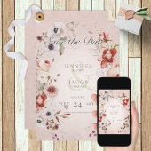 Romantische Rose Rosa Save the Date florale Karte