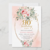 Romantische Rosé-Rosen-Grün-Einladung zum 90. Gebu Einladung (Vorderseite)