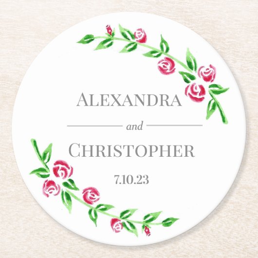 Romantische Rose Runder Pappuntersetzer (Vorderseite)