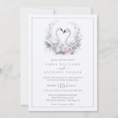 Romantische Rose Swan Couple Wedding Einladung (Vorderseite)