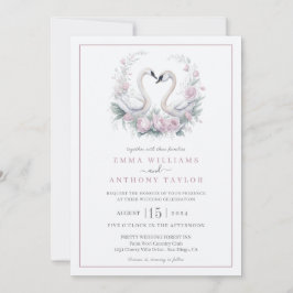 Romantische Rose Swan Couple Wedding Einladung