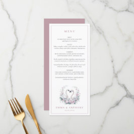 Romantische Rose Swan Couple Wedding Menükarte