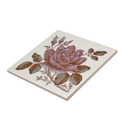 Romantische Rose Transferware Tile c. Entwurf 1900 Fliese (Seite)