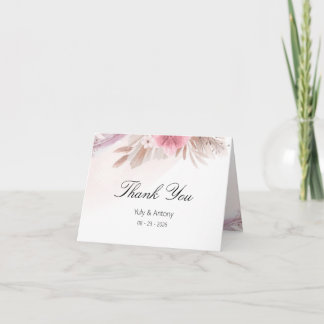 Romantische Rose und Champagner Boho-Chic-Hochzeit Dankeskarte