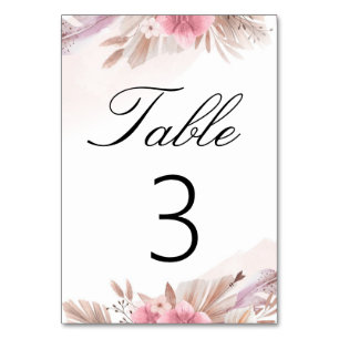 Romantische Rose und Champagner Boho-Chic-Hochzeit Tischnummer