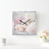 Romantische Rose und Diamanten Quadratische Wanduhr (Zuhause)