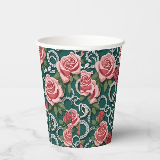 Romantische Rose und glänzende Diamantrisse Pappbecher (Rechts)