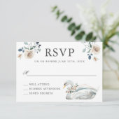 Romantische Rose und Swan Wedding RSVP (Stehend Vorderseite)