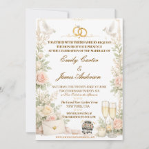 Romantische Rose- und Tauben-Hochzeitseinladung