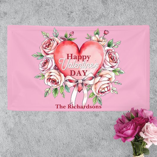 Romantische Rose und Valentinstag im Herzen Banner