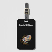 Romantische Rose und Wirbel mit bearbeitbarem Name Gepäckanhänger (Vorderseite Vertikal)