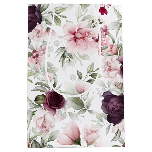 Romantische Rose Wasserfarben Botanischer 60. Gebu Mittlere Geschenktüte (Vorderseite)