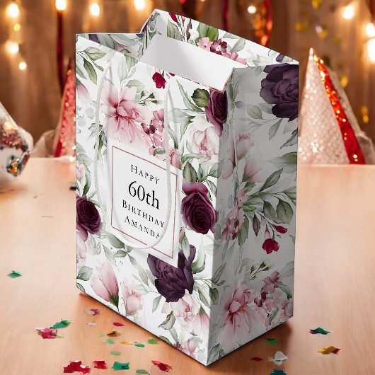 Romantische Rose Wasserfarben Botanischer 60. Gebu Mittlere Geschenktüte