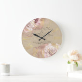 Romantische Rose Wasserfarben Rustikale Hochzeit Große Wanduhr (Zuhause)