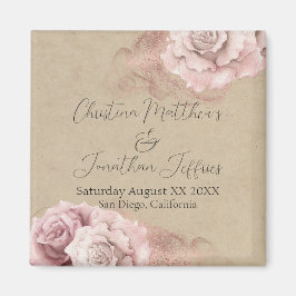 Romantische Rose Wasserfarben Rustikale Hochzeit Magnet