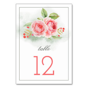 Romantische Rose Wasserfarbene Hochzeiten Tischnum Tischnummer
