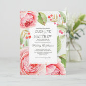 Romantische Rose Wasserfarbenhochzeit Einladung (Stehend Vorderseite)