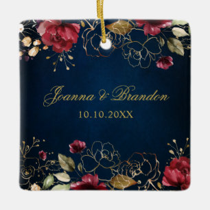 Romantische Rose Watercolor Burgundy Rote Marine Keramikornament