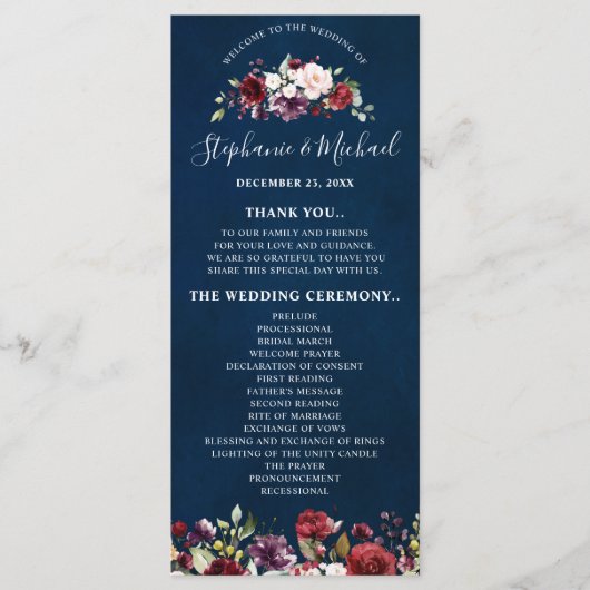 Romantische Rose Watercolor Burgundy Rote Marine Programm (Vorderseite)