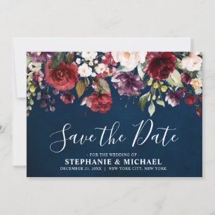 Romantische Rose Watercolor Burgundy Rote Marine Save The Date