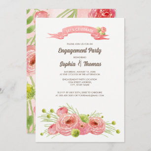 Romantische Rose Watercolor Engagement Party Einladung