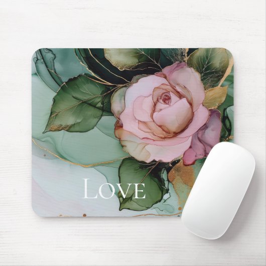 Romantische Rose Weißrosa Goldene Liebe Mousepad (Mit Mouse)