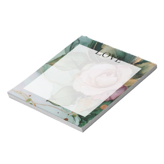 Romantische Rose Weißrosa Goldene Liebe Notizblock (Rotiert)