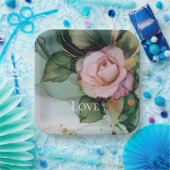 Romantische Rose Weißrosa Liebe Pappteller (Party)