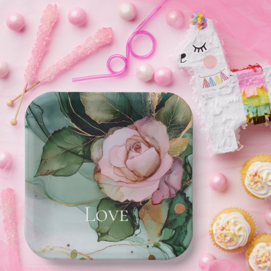 Romantische Rose Weißrosa Liebe Pappteller (Party)