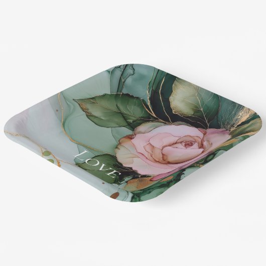 Romantische Rose Weißrosa Liebe Pappteller (Gewinkelt)