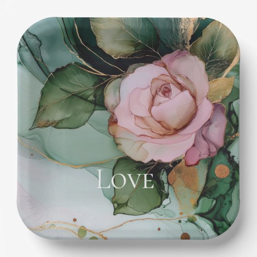 Romantische Rose Weißrosa Liebe Pappteller (Vorderseite)