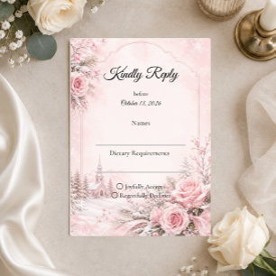 Romantische Rosé-Winterhochzeit RSVP Karte