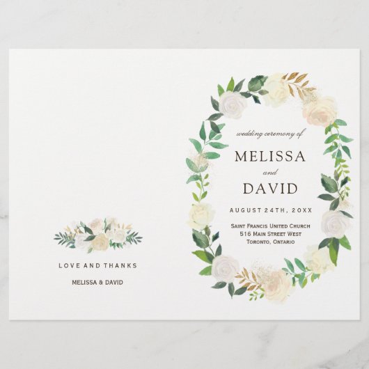 Romantische Rose Woodland Hochzeitsprogramme (Vorderseite)