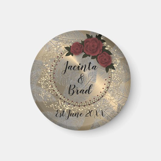 Romantische Rose Wreath Feather Wedding Magnet (Vorne)