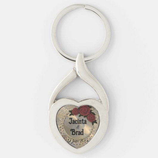 Romantische Rose Wreath Feather Wedding Schlüsselanhänger (Vorderseite)