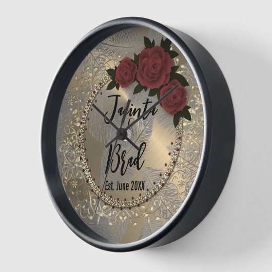 Romantische Rose Wreath Feather Wedding Uhr (Winkel)