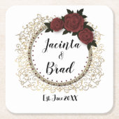 Romantische Rose Wreath Wedding Personalisiert Rechteckiger Pappuntersetzer (Vorderseite)