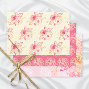 Romantische Rose zeichnen Muster Geschenkpapier Set