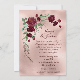 Romantische Roségold-Blumen Hochzeit Anpassen Einladung