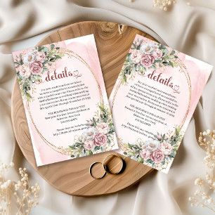 Romantische Roségold-Blumen-Hochzeitsdetails Begleitkarte