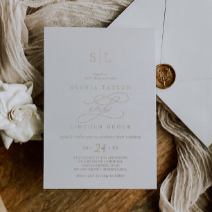 Romantische Roségoldfolie-Monogramm-Hochzeit Folieneinladung