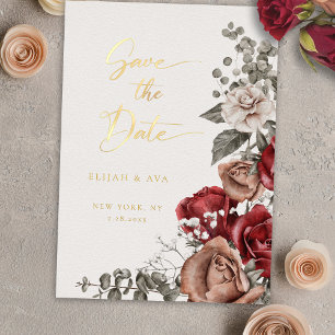 Romantische Rosen & Eukalyptus Save-the-Date-Karte Folieneinladung